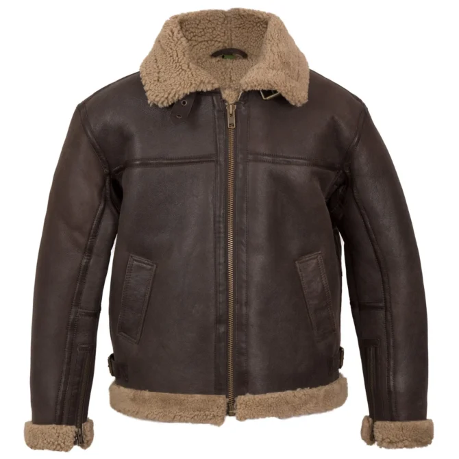 Men's Beige Sheepskin Leather Flying Jacket
