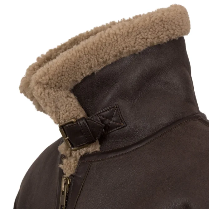 Men's Beige Sheepskin Leather Flying Jacket - Image 3