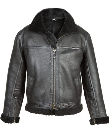 Men's Black Shearling Sheepskin Flying Jacket