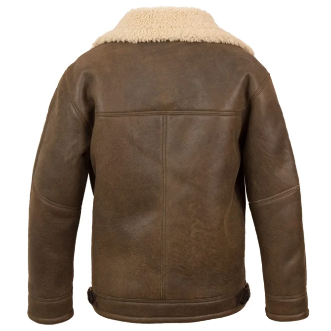 Men's Antique Shearling Sheepskin Leather Pilot Jacket - Image 5