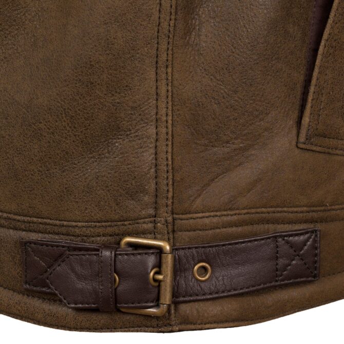 Men's Antique Shearling Sheepskin Leather Pilot Jacket - Image 3