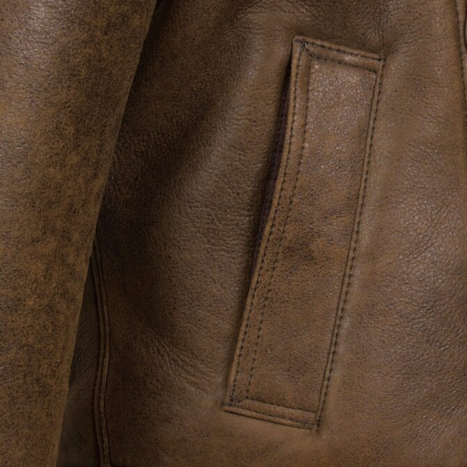 Men's Antique Shearling Sheepskin Leather Pilot Jacket - Image 2