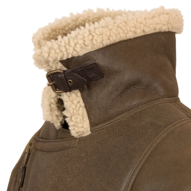 Men's Antique Shearling Sheepskin Leather Pilot Jacket - Image 4